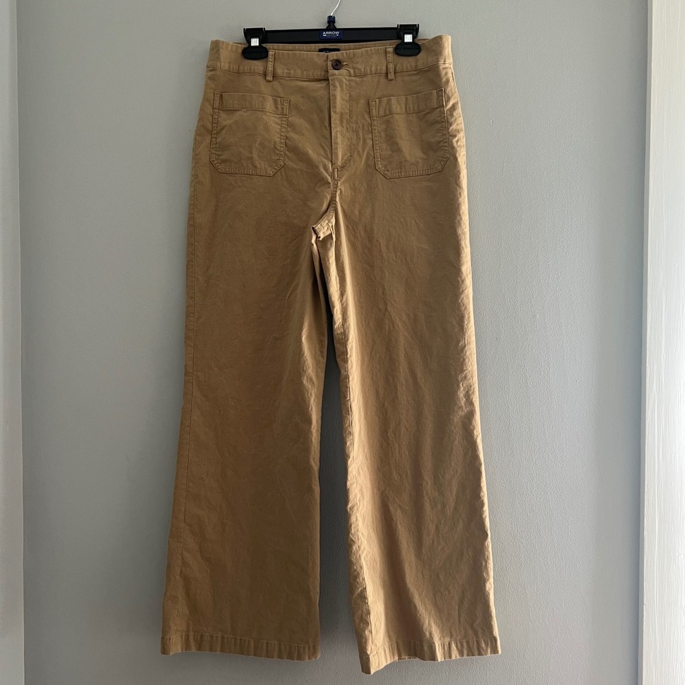 J.Crew Lizzie Pant 31 Tan Khaki Cotton Linen Wide Leg High Rise BW803 Womens